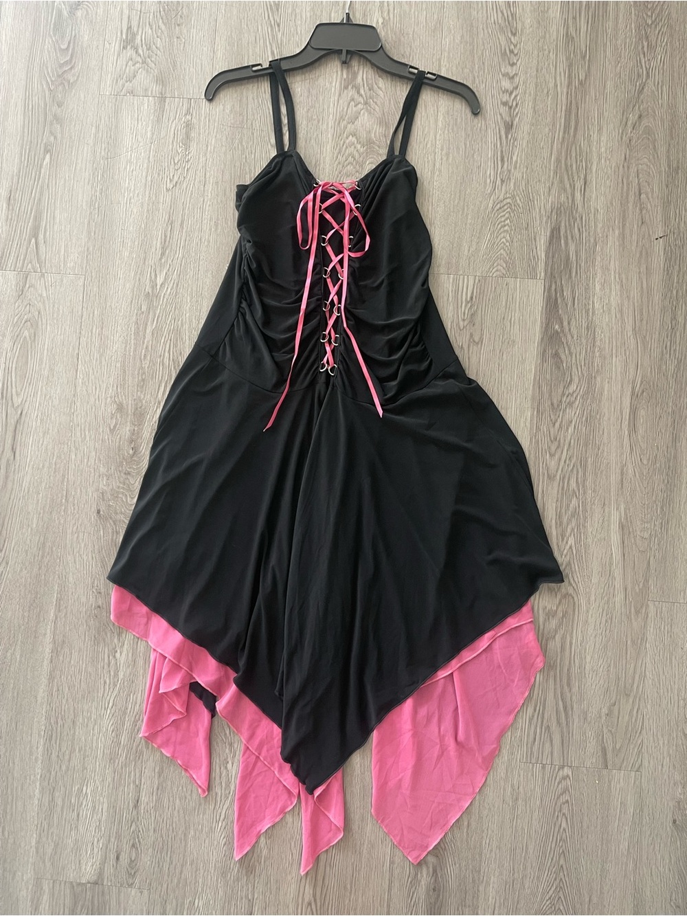 Y2K vintage black and pink asymmetrical v cut dress